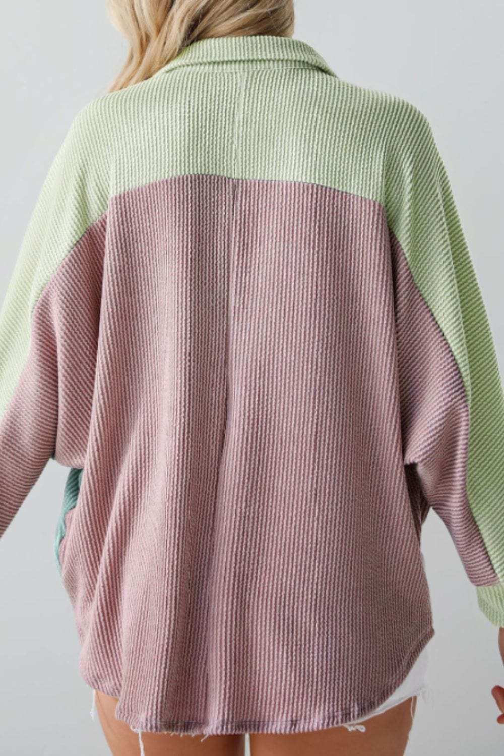 Color Block Corded Button Up Shacket - Trendsi - Flyclothing LLC