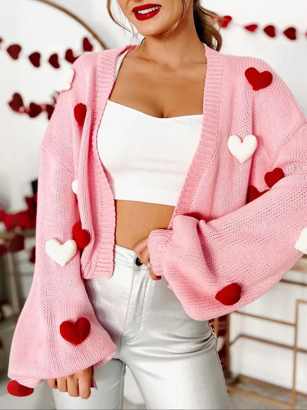 Heart Open Front Cardigan - Trendsi - Flyclothing LLC