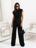 Slit Ruched Top and Wide Leg Pants Set - Trendsi - Flyclothing LLC