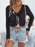 Openwork Tie Front Long Sleeve Cardigan - Trendsi - Flyclothing LLC