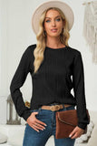 Textured Round Neck Long Sleeve Blouse - Trendsi - Flyclothing LLC