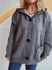 Dropped Shoulder Long Sleeve Hooded Cardigan - Trendsi