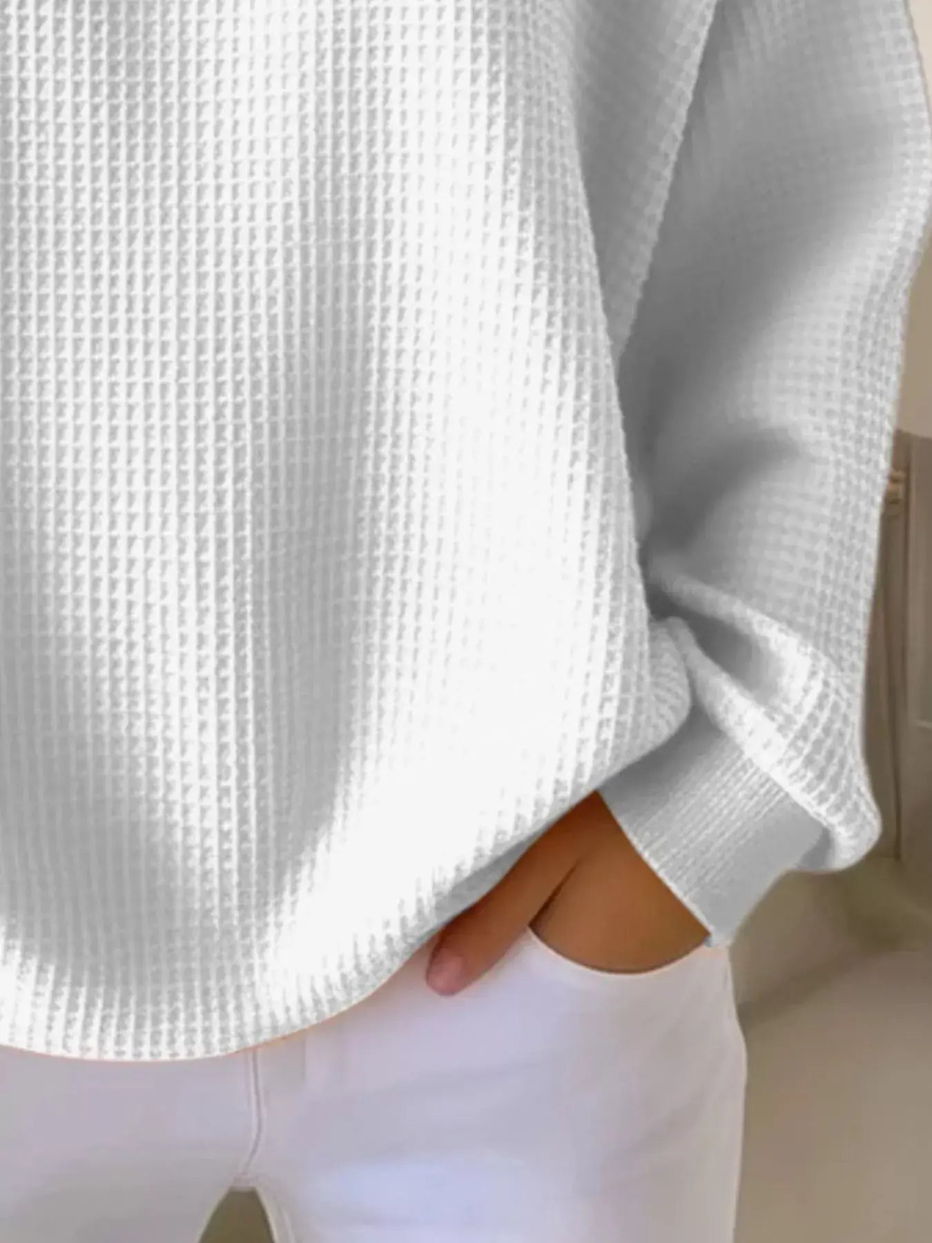 Full Size Casual Waffle Knit Button Detail Pullover Plus Size - Trendsi - Flyclothing LLC