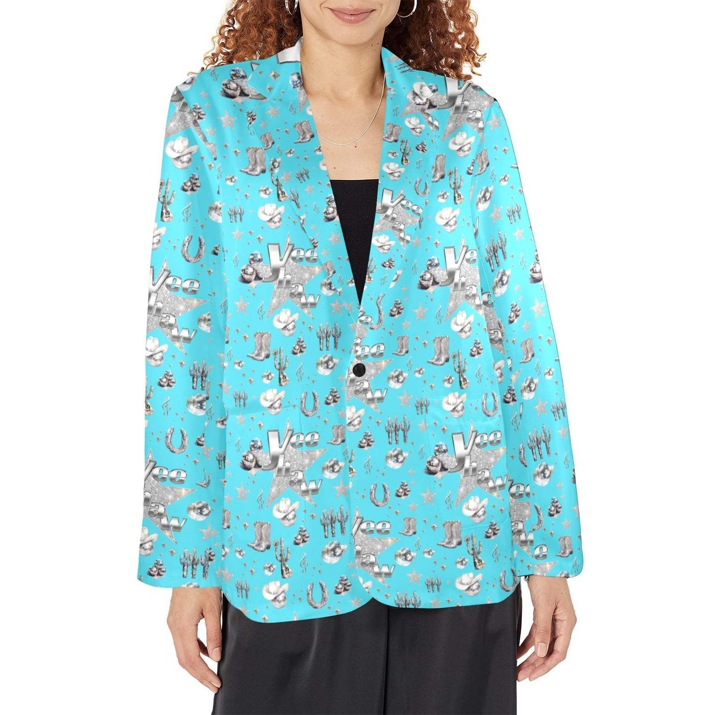 Baha Ranch Turquoise YEEHAW Rhinestone Cowgirl Blazer
