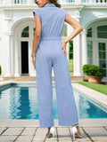 Half Button Collared Neck Wide Leg Jumpsuit - Trendsi