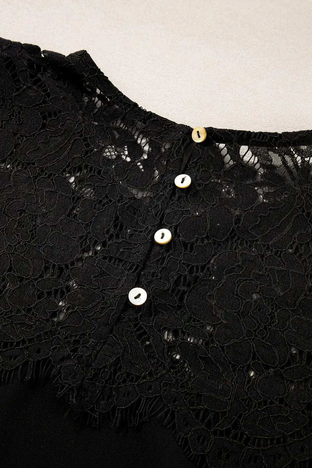 Lace Detail Round Neck Long Sleeve Blouse - Trendsi - Flyclothing LLC