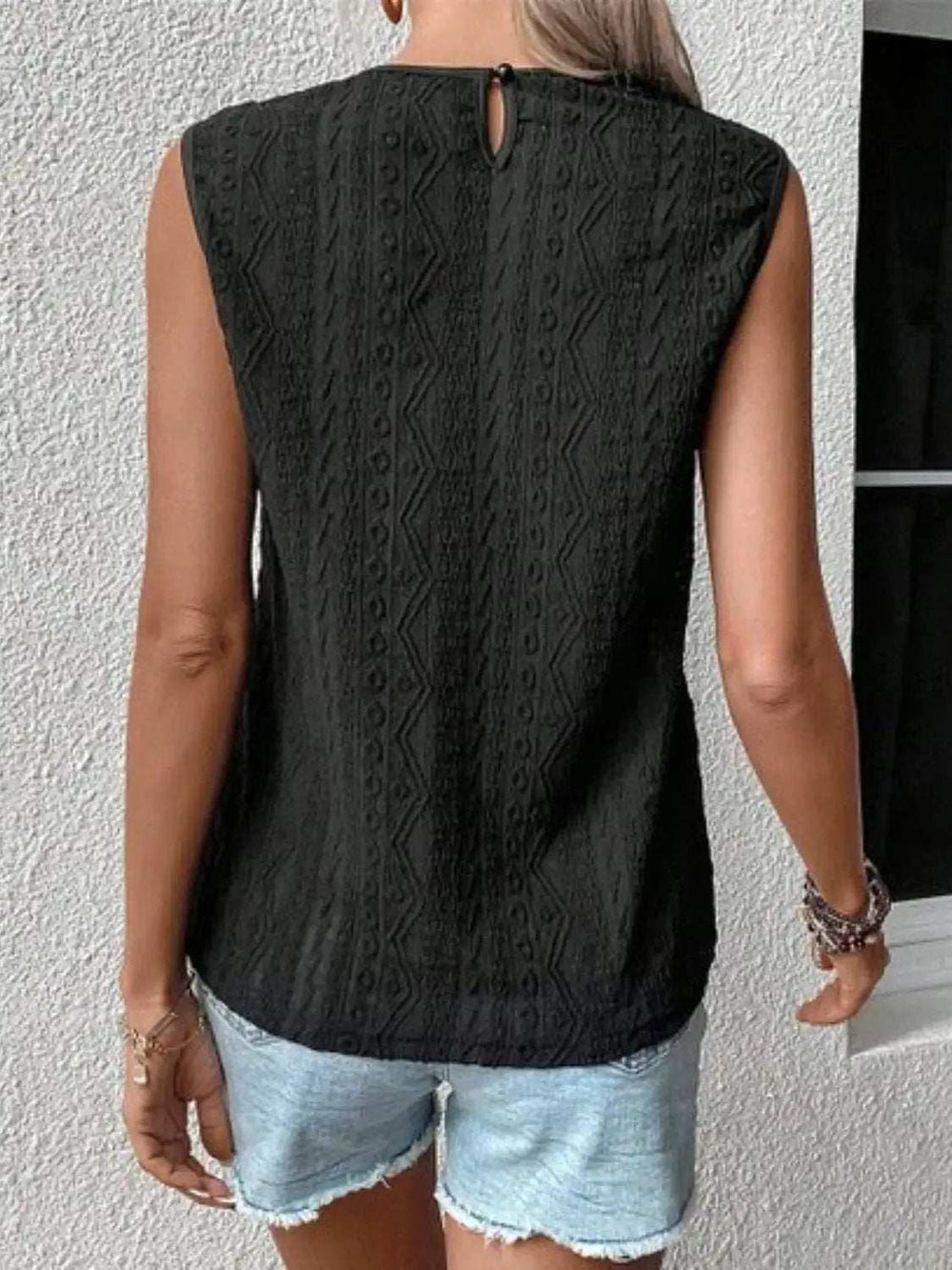 Lace Eyelet Sleeveless Top - Trendsi - Flyclothing LLC