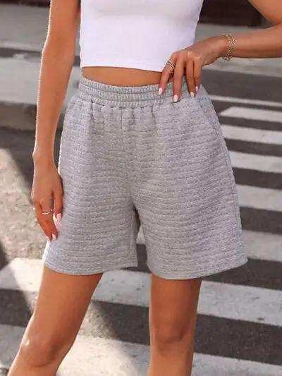 Texture Elastic Waist Shorts - Trendsi - Flyclothing LLC