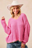 BiBi V-Neck Sweater with Colorful Trim - Trendsi - Flyclothing LLC