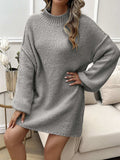 Devine Mock Neck Long Sleeve Mini Sweater Dress - Trendsi - Flyclothing LLC