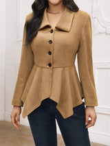 Handkerchief Hem Button Up Collared Neck Jacket - Trendsi - Flyclothing LLC