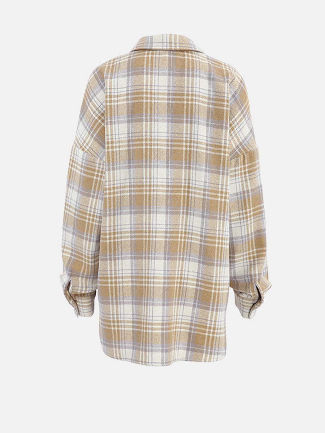 Plaid Collared Neck Dropped Shoulder Shirt - Trendsi - Flyclothing LLC