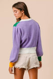 BiBi Mardi Gras Color Block Sequin Sweater Cardigan - Trendsi - Flyclothing LLC