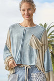 POL Round Neck Contrast Stitching High-Low Top - Trendsi