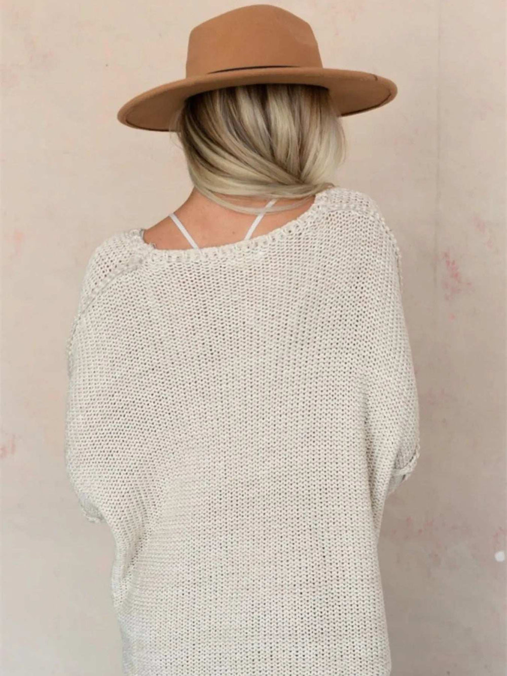 Round Neck Oversized Knit Top with Relaxed Fit - Trendsi - Flyclothing LLC