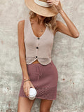 Button Up Sleeveless Top and Drawstring Skirt Set - Trendsi - Flyclothing LLC