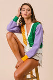BiBi Mardi Gras Color Block Sequin Sweater Cardigan - Trendsi - Flyclothing LLC