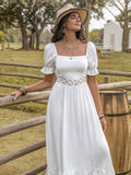 Square Neck Flounce Sleeve Midi Dress - Trendsi