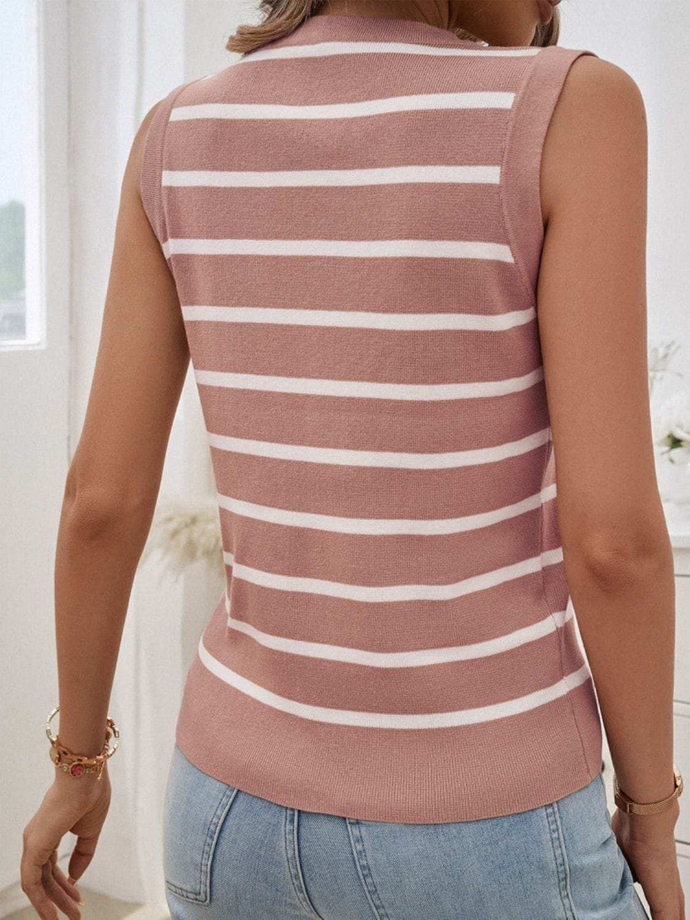 Striped V-Neck Knit Tank - Trendsi - Flyclothing LLC
