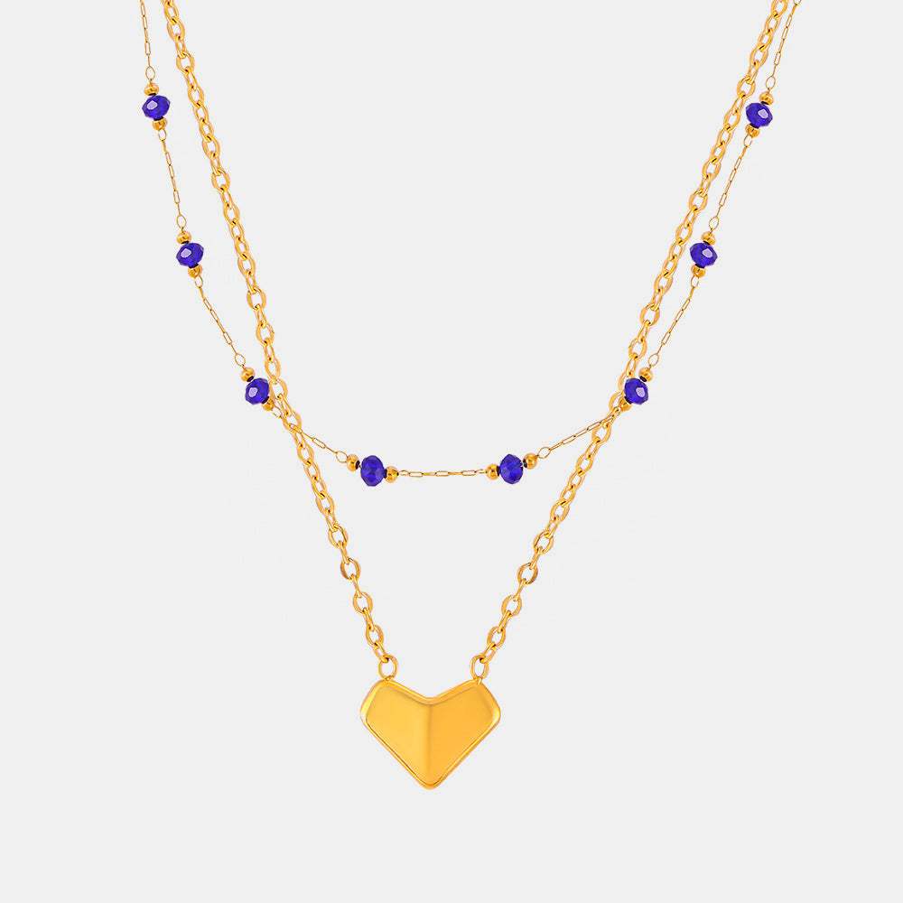 Titanium Steel Section Crystal Double-Layered Necklace - Trendsi - Flyclothing LLC
