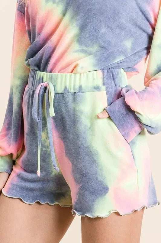 BiBi Tie Dye French Terry Top and Shorts Set - Trendsi - Flyclothing LLC