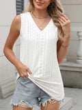 V-Neck Eyelet Knit Cami Tank Top - Trendsi - Flyclothing LLC