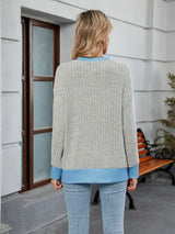 Contrast Trim Round Neck Long Sleeve T-Shirt - Trendsi - Flyclothing LLC