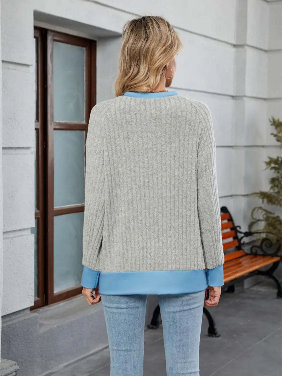 Contrast Trim Round Neck Long Sleeve T-Shirt - Trendsi - Flyclothing LLC