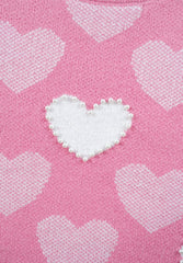 Pearl Trim Heart Round Neck Long Sleeve Sweater - Trendsi