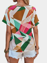 Printed V-Neck Short Sleeve Blouse - Trendsi - Flyclothing LLC