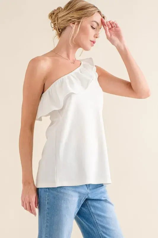 And The Why Ruffle One Shoulder Sleeveless Tank Top - Trendsi - Flyclothing LLC