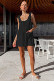 Full Size Scoop Neck Tie Shoulder Romper - Trendsi - Flyclothing LLC