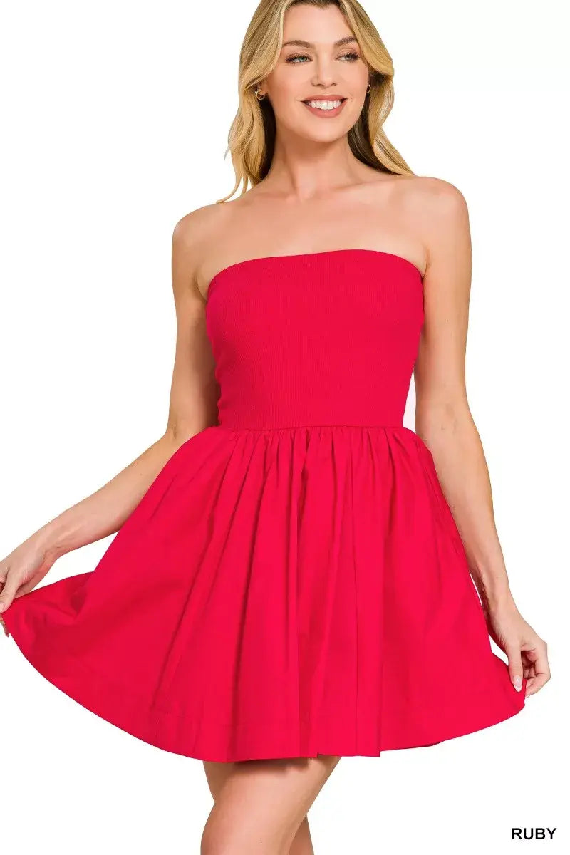 Zenana Combined Knit Tube Top Flare Mini Dress - Trendsi - Flyclothing LLC