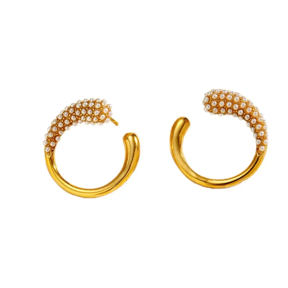 Pearl-Accented C-Hoop Earrings - Trendsi - Flyclothing LLC