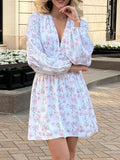 Floral Print Balloon Sleeve Dress - Trendsi
