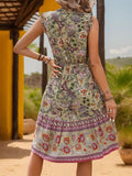 Printed Tie Neck Sleeveless Dress - Trendsi
