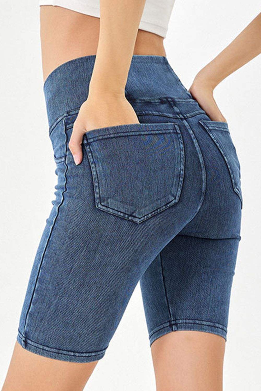 Basic Bae Asymmetrical Waist Denim Shorts with Pockets - Trendsi - Flyclothing LLC