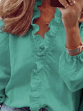 Full Size Ruffled V-Neck Long Sleeve Blouse - Trendsi - Flyclothing LLC