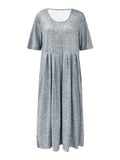 Striped Round Neck Short Sleeve Midi Dress - Trendsi