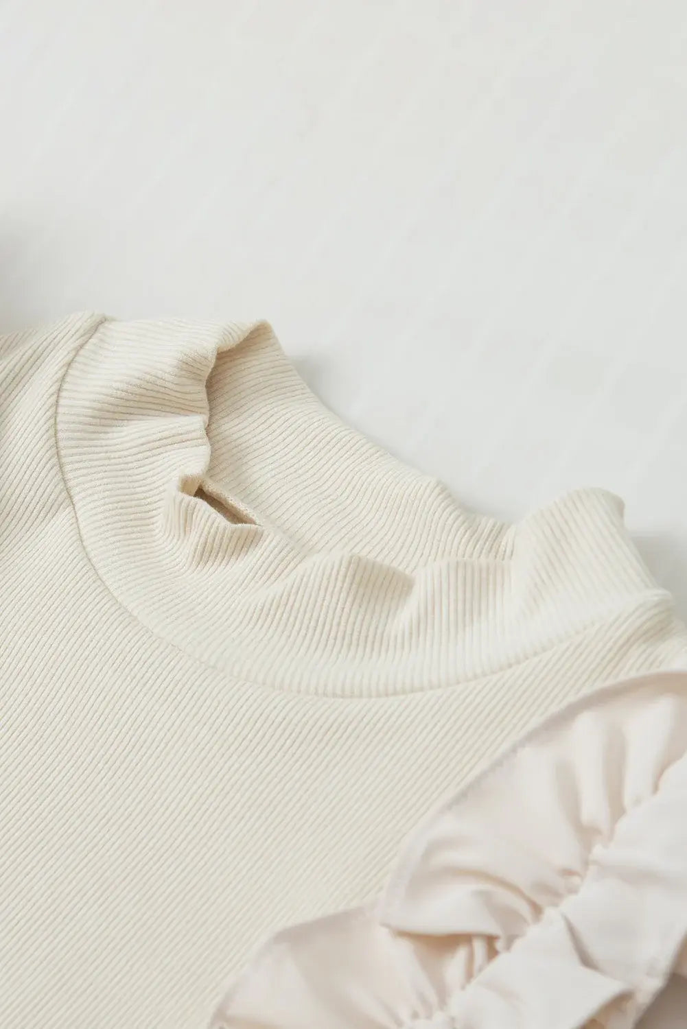 Ruffle Flutter Sleeve Mock Neck Ribbed Top - Trendsi - Flyclothing LLC