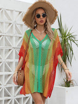 Openwork Contrast V-Neck Cover-Up - Trendsi - Flyclothing LLC