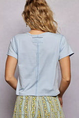 POL Contrast Stitching Round Neck Short Sleeve T-Shirt - Trendsi - Flyclothing LLC