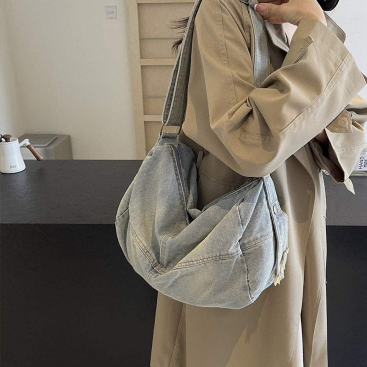Adjustable Strap Denim Tote Bag - Trendsi - Flyclothing LLC