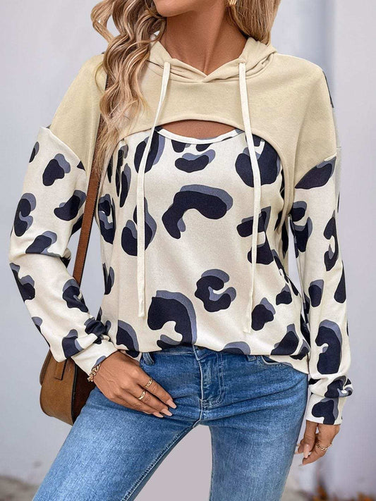 Perfee Drawstring Faux Layered Long Sleeve Hoodie - Trendsi - Flyclothing LLC
