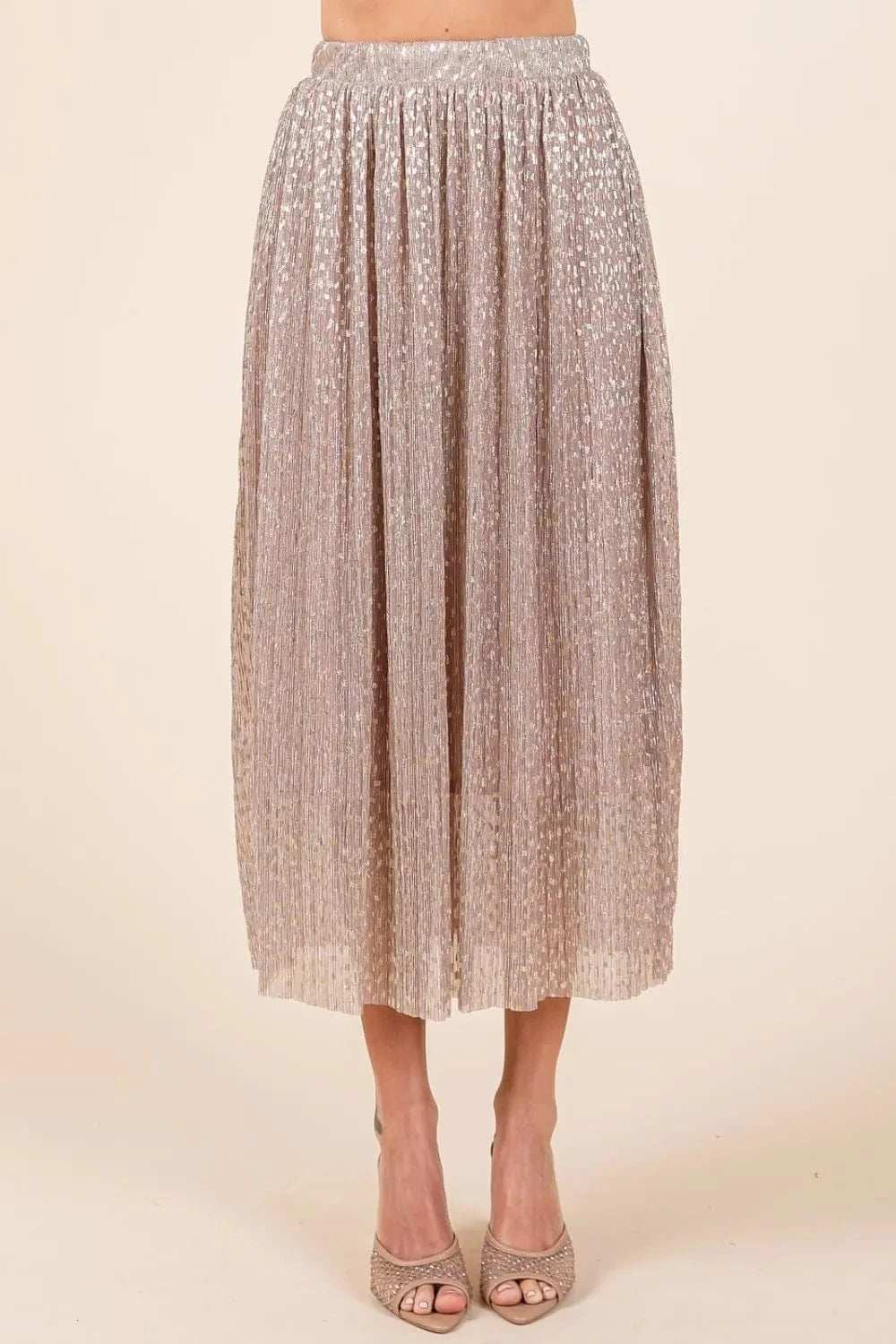 Mittoshop Metallic Glitter Speckle Print Elastic Midi Skirt - Trendsi - Flyclothing LLC