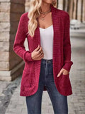 Ribbed Open Front Long Cardigan with Pockets - Trendsi - Flyclothing LLC