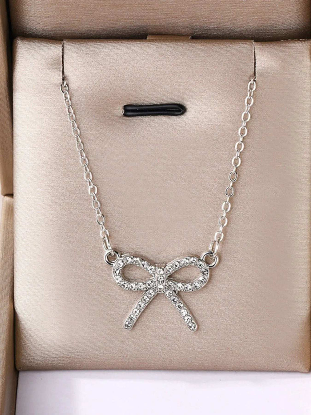 Zircon Bow Pendant Necklace - Trendsi - Flyclothing LLC