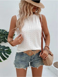 Eyelet Round Neck Tank - Trendsi - Flyclothing LLC