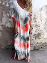 Full Size Pocketed Tie-Dye Short Sleeve Dress - Trendsi - Flyclothing LLC