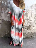 Full Size Pocketed Tie-Dye Short Sleeve Dress - Trendsi - Flyclothing LLC